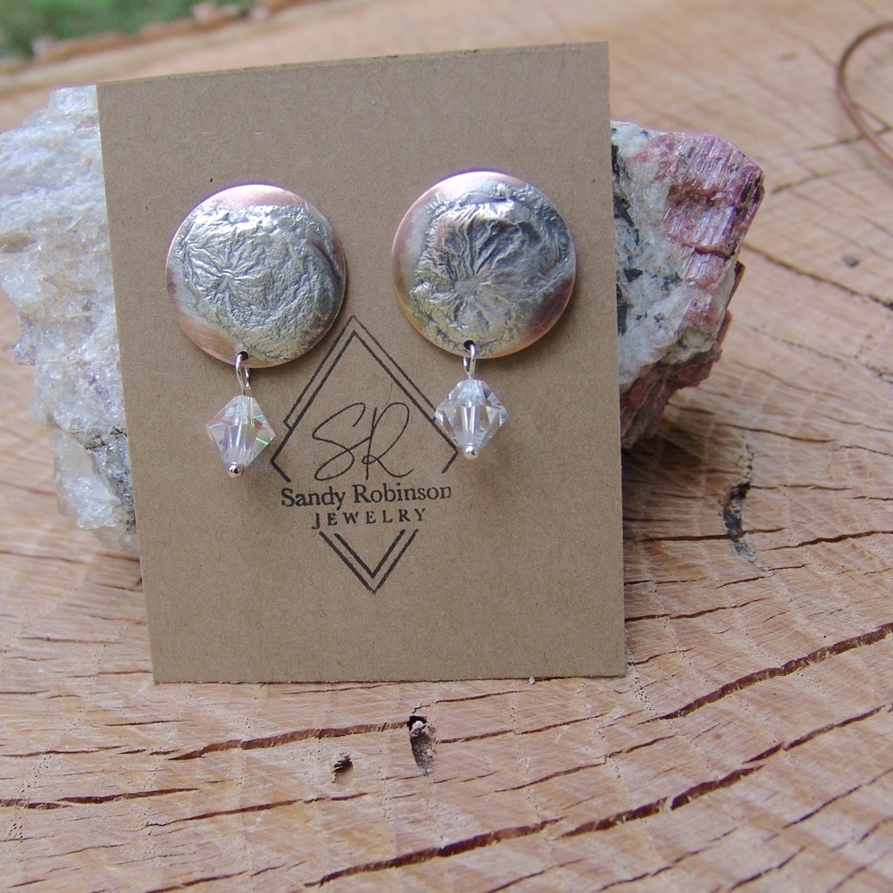 Handcrafted Sterling Silver on Copper Post Earrings Sandy Robinson Jewelry